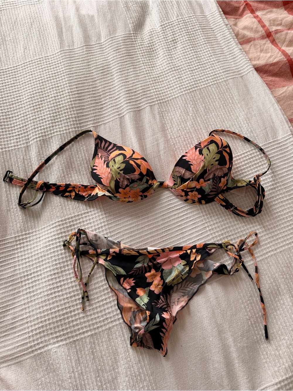 Body Glove Black Floral Bikini with Peach and Green Accents